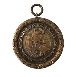 Vintage Bronze Pan American Globe Pendant Medal